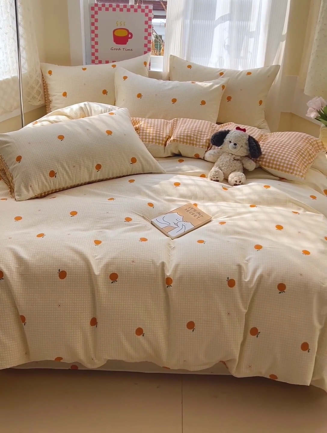 91家纺网 家纺一手货源 找家纺 棉生活家纺 2025新款ins全棉小清新系列四件套 甜桔