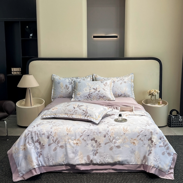 91家纺网 家纺一手货源 找家纺 佳品居 2025新款直播水洗天丝夏被冰丝夏凉被空调被四件套 羽叶