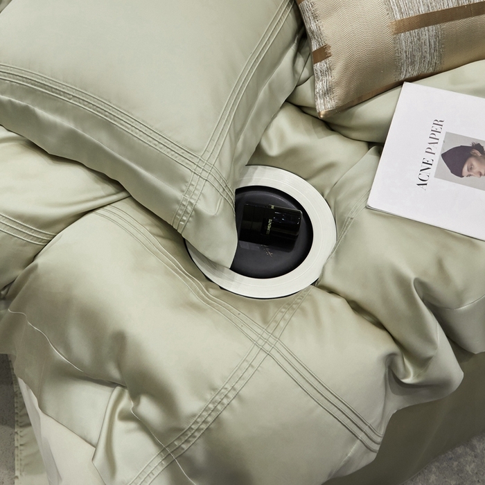 91家纺网 家纺一手货源 找家纺 金奇达2025新款茧养莱赛尔四件套-CR埋绳（标准号全网控价（折后券后）不低于258元） 天青色