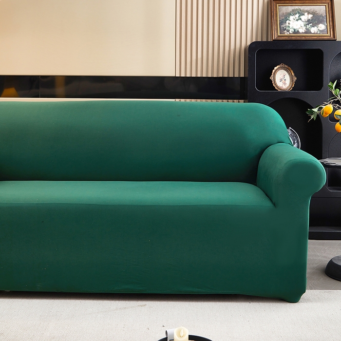 91家纺网 家纺一手货源 找家纺 共鸣沙发套 新款牛奶丝覆膜防水纯色系列沙发套 墨绿色
