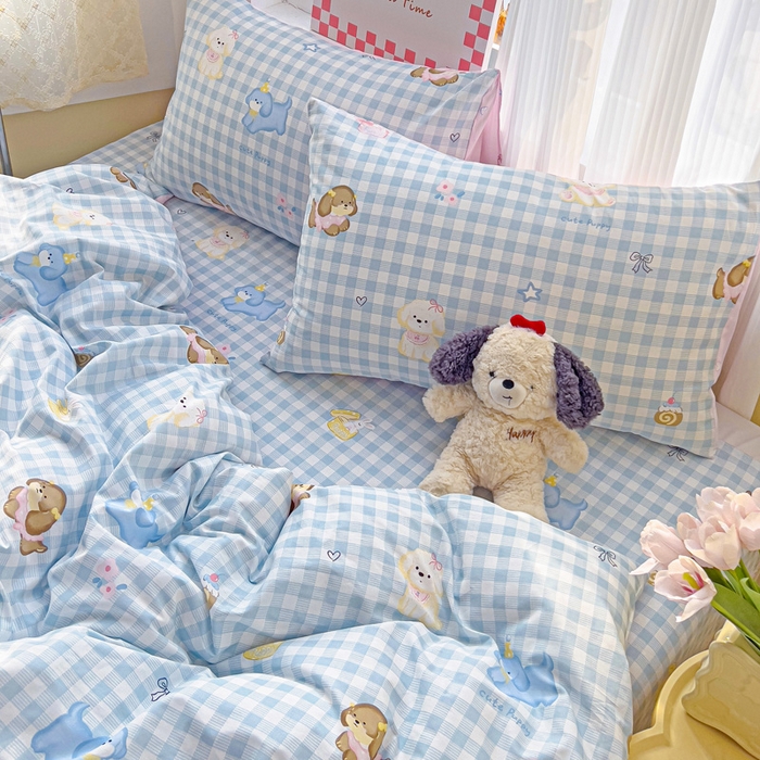 91家纺网 家纺一手货源 找家纺 棉生活家纺 2025新款ins全棉小清新系列四件套 星星发夹狗