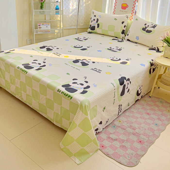 91家纺网 家纺一手货源 找家纺 棉生活家纺 2025新款ins全棉小清新系列单品床单 小熊猫