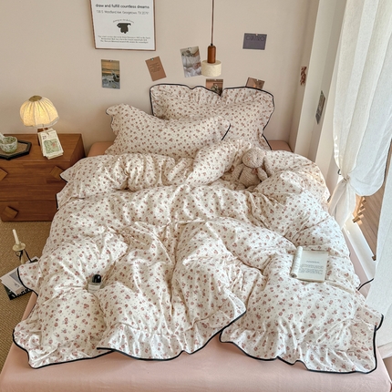 麦瑞家纺 2025新款A类韩版花边针织双层纱四件套 莱茵花