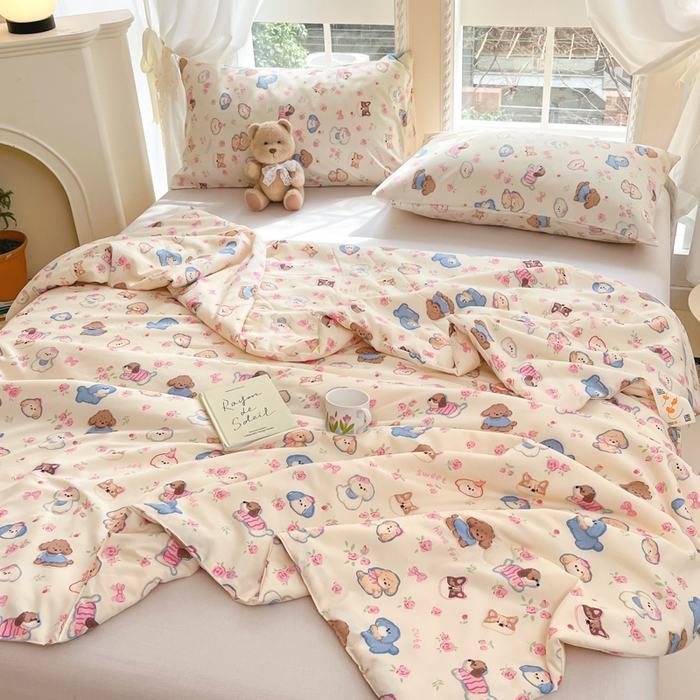 91家纺网 家纺一手货源 找家纺 星巴k家纺 2025糯糯棉A类大豆蛋白纤维夏凉被双层纱水洗棉夏被大豆被 油画萌宠