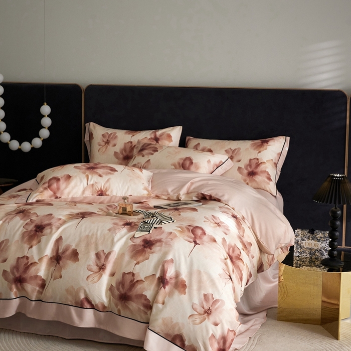 91家纺网 家纺一手货源 找家纺 金奇达2025新款【浮光花漾】-茧养莱赛尔四件套（标准号全网控价（折后券后）不低于258元） 南栀-卓雅粉