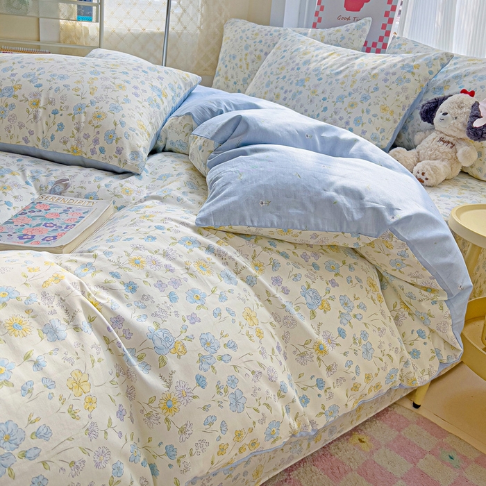 91家纺网 家纺一手货源 找家纺 棉生活家纺 2025新款ins全棉小清新系列四件套 向阳花开