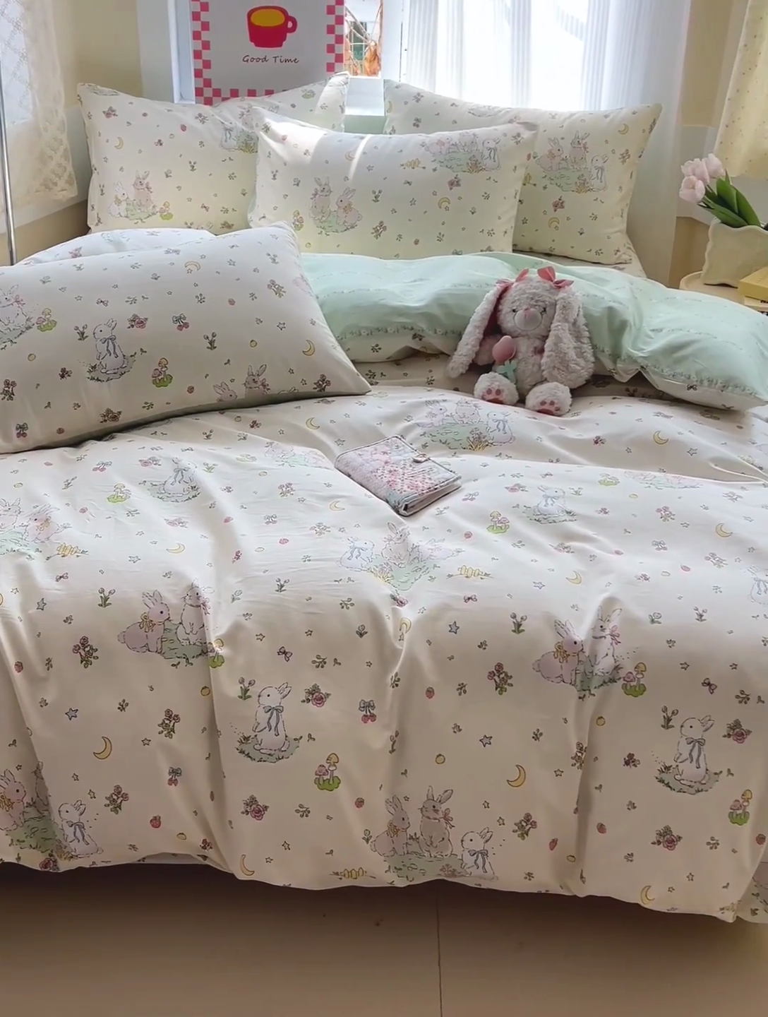 91家纺网 家纺一手货源 找家纺 棉生活家纺 2025新款ins全棉小清新系列四件套 月下小兔