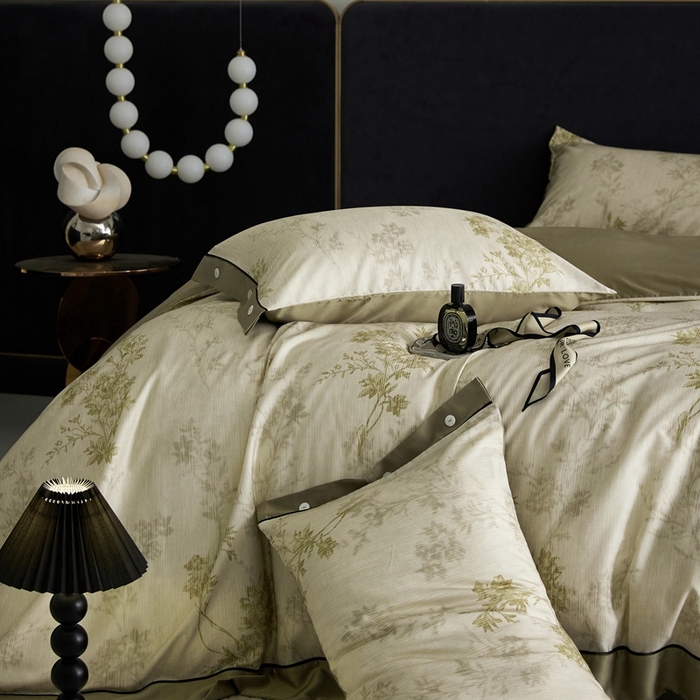 91家纺网 家纺一手货源 找家纺 金奇达2025新款【浮光花漾】-茧养莱赛尔四件套（标准号全网控价（折后券后）不低于258元） 林下风致-绿