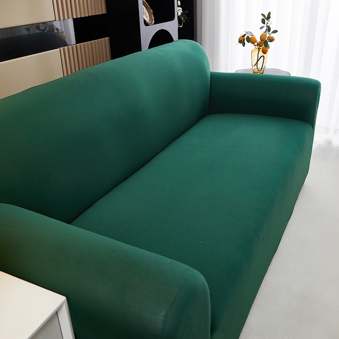 91家纺网 家纺一手货源 找家纺 共鸣沙发套 新款牛奶丝覆膜防水纯色系列沙发套 墨绿色