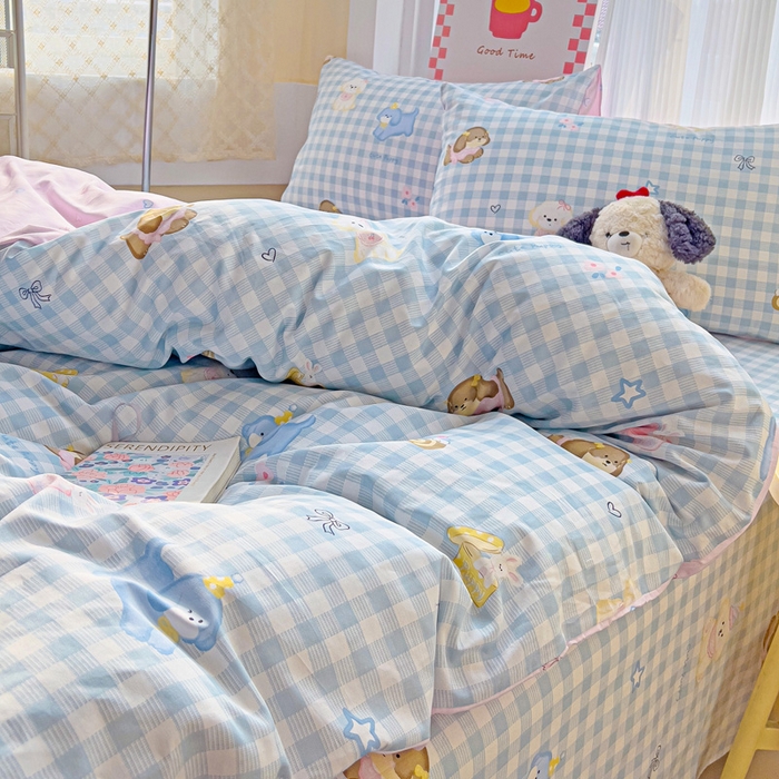 91家纺网 家纺一手货源 找家纺 棉生活家纺 2025新款ins全棉小清新系列四件套 星星发夹狗