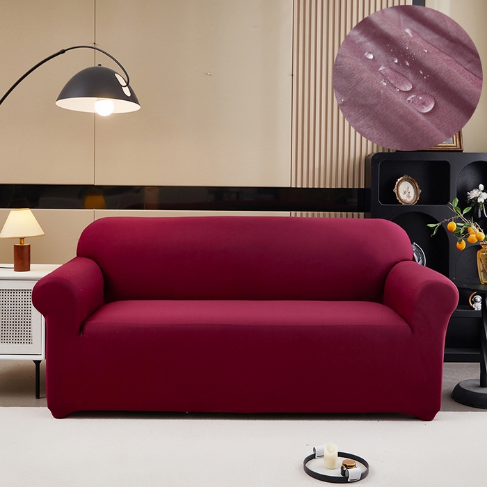 91家纺网 家纺一手货源 找家纺 共鸣沙发套 新款牛奶丝覆膜防水纯色系列沙发套 酒红色