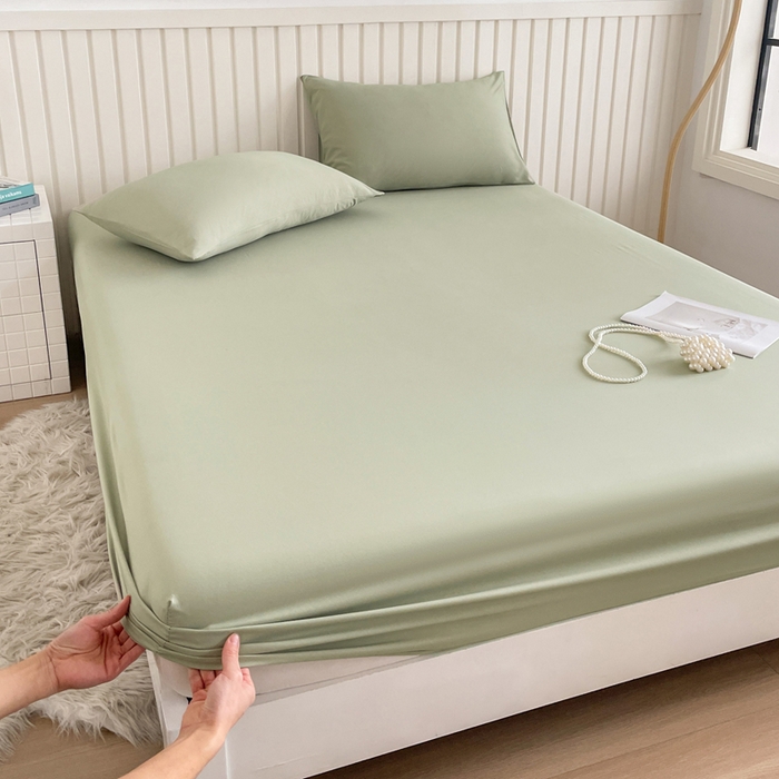 91家纺网 家纺一手货源 找家纺 芯元素 2025新款针织双层纱印花床笠 薄荷绿