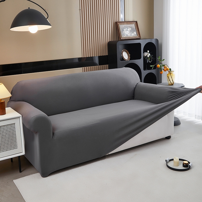 91家纺网 家纺一手货源 找家纺 共鸣沙发套 新款牛奶丝覆膜防水纯色系列沙发套 深灰色