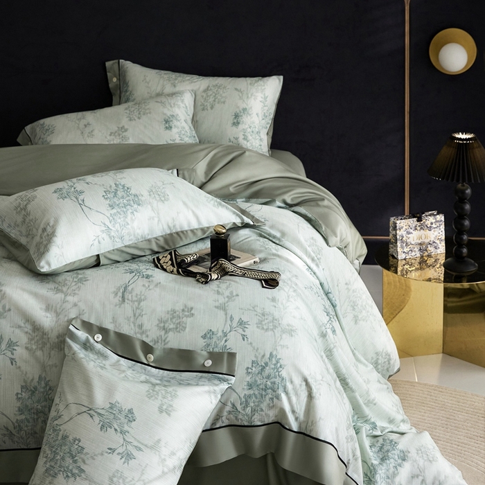 91家纺网 家纺一手货源 找家纺 金奇达2025新款【浮光花漾】-茧养莱赛尔四件套（标准号全网控价（折后券后）不低于258元） 林下风致-蓝