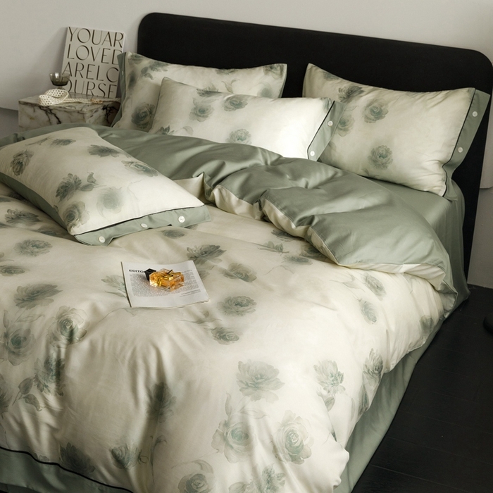 91家纺网 家纺一手货源 找家纺 金奇达2025新款【浮光半夏】-茧养莱赛尔四件套（标准号全网控价（折后券后）不低于258元） 满庭芳-松绿