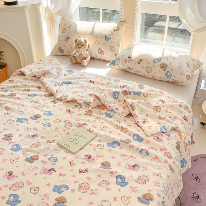 91家纺网 家纺一手货源 找家纺 星巴k家纺 2025糯糯棉A类大豆蛋白纤维夏凉被双层纱水洗棉夏被大豆被 油画萌宠