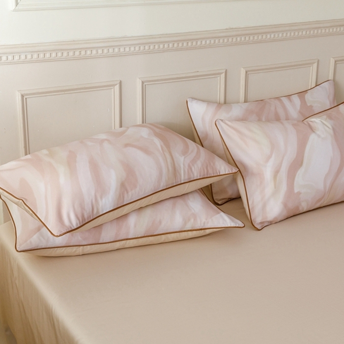 91家纺网 家纺一手货源 找家纺 金奇达2025新款【格林】-轻氧水光莱赛尔四件套（标准号全网控价（折后券后）不低于268元） 格林-杏粉