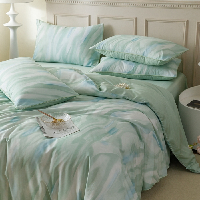 91家纺网 家纺一手货源 找家纺 金奇达2025新款【格林】-轻氧水光莱赛尔四件套（标准号全网控价（折后券后）不低于268元） 格林-水绿