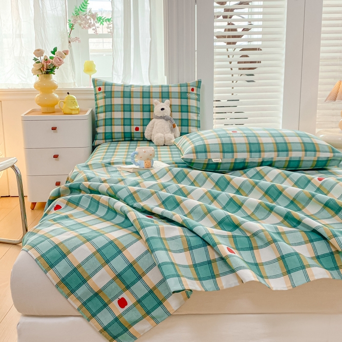 91家纺网 家纺一手货源 找家纺 米柳2025新款原棉老粗布凉席系列 绿小格