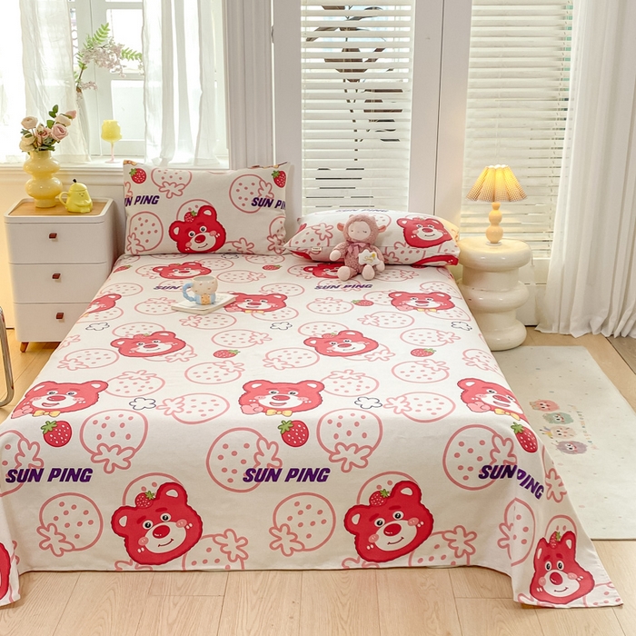 91家纺网 家纺一手货源 找家纺 米柳2025新款原棉老粗布凉席系列 草莓熊