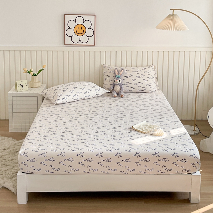 91家纺网 家纺一手货源 找家纺 芯元素 2025新款针织双层纱印花床笠 晴空