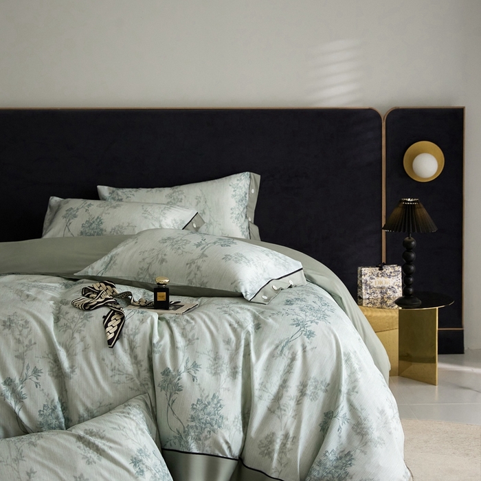 91家纺网 家纺一手货源 找家纺 金奇达2025新款【浮光花漾】-茧养莱赛尔四件套（标准号全网控价（折后券后）不低于258元） 林下风致-蓝