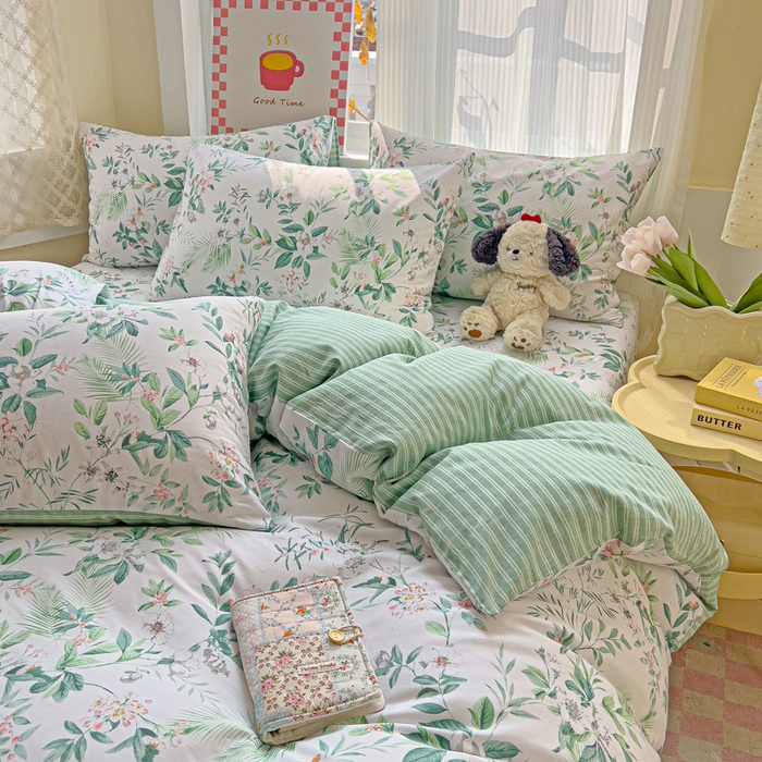 91家纺网 家纺一手货源 找家纺 棉生活家纺 2025新款ins全棉小清新系列四件套 淡香花语