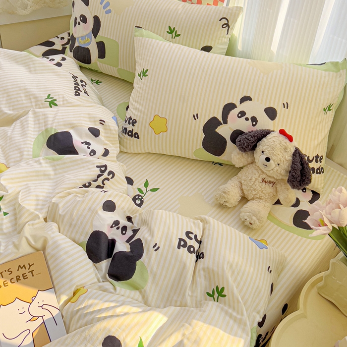 91家纺网 家纺一手货源 找家纺 棉生活家纺 2025新款ins全棉小清新系列四件套 小熊猫