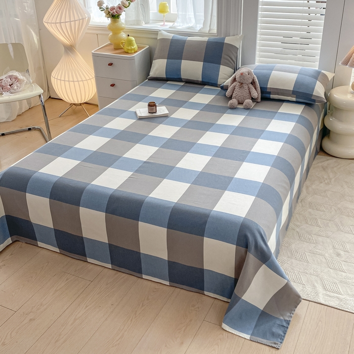 91家纺网 家纺一手货源 找家纺 米柳2025新款原棉老粗布凉席系列 湛蓝大格