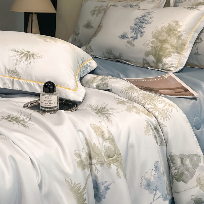 91家纺网 家纺一手货源 找家纺 佳品居 2025新款直播水洗天丝夏被冰丝夏凉被空调被四件套 发财树