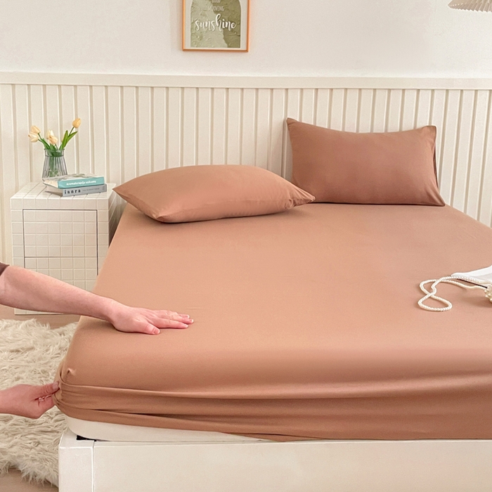 91家纺网 家纺一手货源 找家纺 芯元素 2025新款针织双层纱印花床笠 丝雾棕