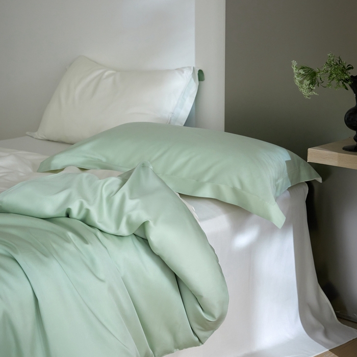 91家纺网 家纺一手货源 找家纺 金奇达2025新款【可芙】-轻氧水光天丝棉四件套（标准号全网控价（折后券后）不低于238元） 可芙-绿+白