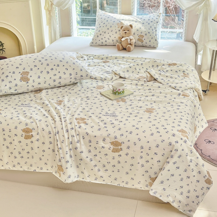 91家纺网 家纺一手货源 找家纺 星巴k家纺 2025糯糯棉A类大豆蛋白纤维夏凉被双层纱水洗棉夏被大豆被 紫色小狗