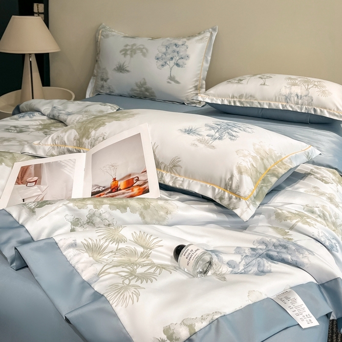 91家纺网 家纺一手货源 找家纺 佳品居 2025新款直播水洗天丝夏被冰丝夏凉被空调被四件套 发财树