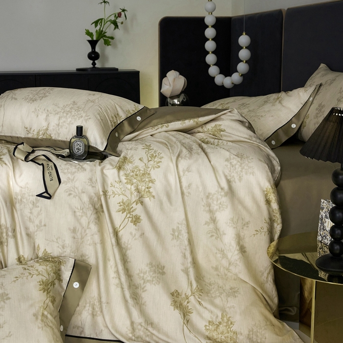 91家纺网 家纺一手货源 找家纺 金奇达2025新款【浮光花漾】-茧养莱赛尔四件套（标准号全网控价（折后券后）不低于258元） 林下风致-绿