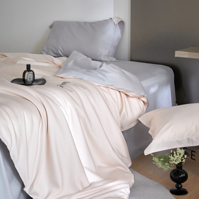 91家纺网 家纺一手货源 找家纺 金奇达2025新款【可芙】-轻氧水光天丝棉四件套（标准号全网控价（折后券后）不低于238元） 可芙-杏+灰