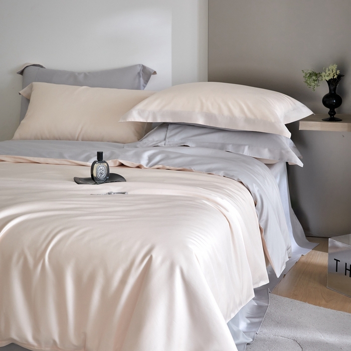 91家纺网 家纺一手货源 找家纺 金奇达2025新款【可芙】-轻氧水光天丝棉四件套（标准号全网控价（折后券后）不低于238元） 可芙-杏+灰