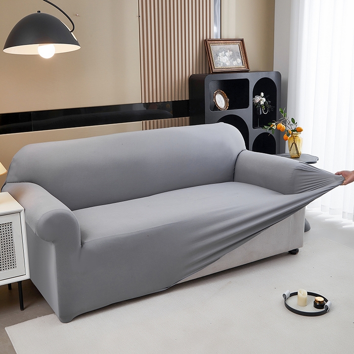 91家纺网 家纺一手货源 找家纺 共鸣沙发套 新款牛奶丝覆膜防水纯色系列沙发套 浅灰色