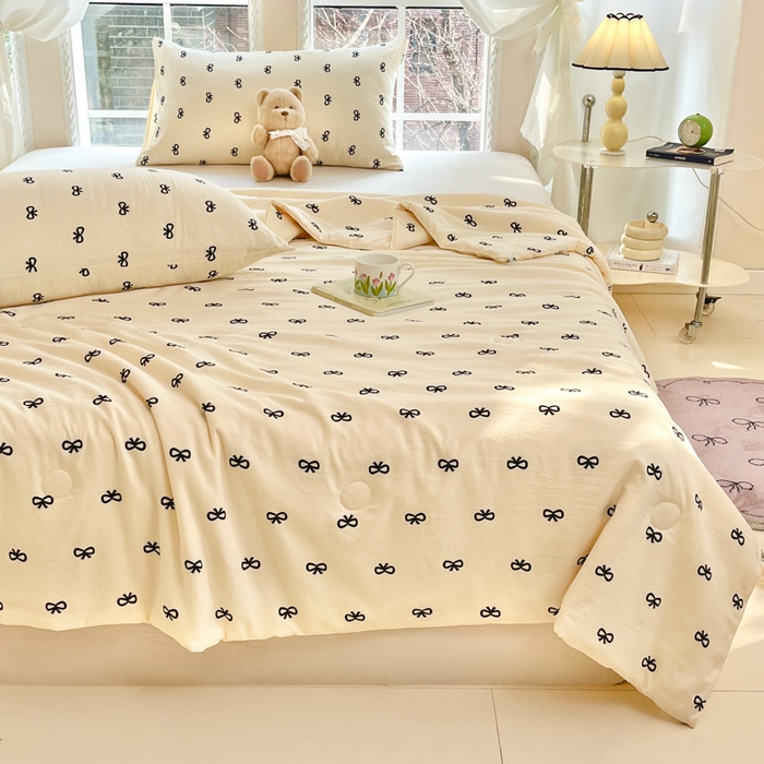 91家纺网 家纺一手货源 找家纺 星巴k家纺 2025糯糯棉A类大豆蛋白纤维夏凉被双层纱水洗棉夏被大豆被 蝴蝶结