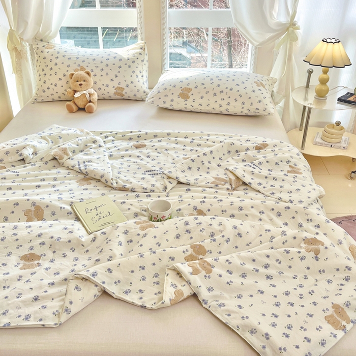 91家纺网 家纺一手货源 找家纺 星巴k家纺 2025糯糯棉A类大豆蛋白纤维夏凉被双层纱水洗棉夏被大豆被 紫色小狗