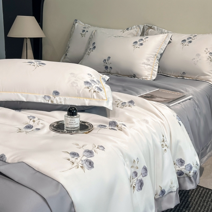 91家纺网 家纺一手货源 找家纺 佳品居 2025新款直播水洗天丝夏被冰丝夏凉被空调被四件套 可可