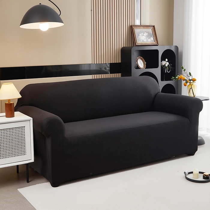 91家纺网 家纺一手货源 找家纺 共鸣沙发套 新款牛奶丝覆膜防水纯色系列沙发套 黑色