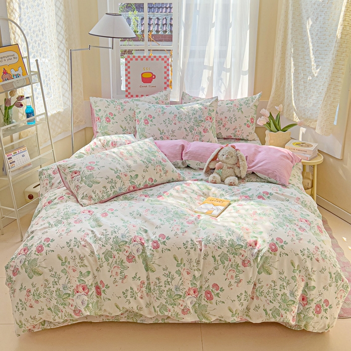 91家纺网 家纺一手货源 找家纺 棉生活家纺 2025新款ins全棉小清新系列四件套 莎莉娅