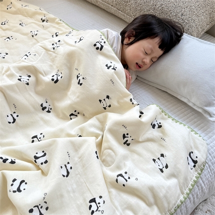 暖生活 2025新款儿童全棉双层纱夏被被子被芯 小熊猫