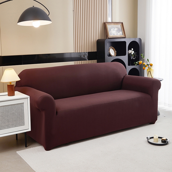 91家纺网 家纺一手货源 找家纺 共鸣沙发套 新款牛奶丝覆膜防水纯色系列沙发套 栗色