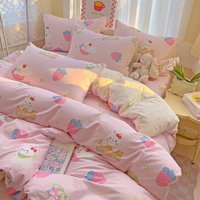 91家纺网 家纺一手货源 找家纺 棉生活家纺 2025新款ins全棉小清新系列四件套 奇趣欢乐园