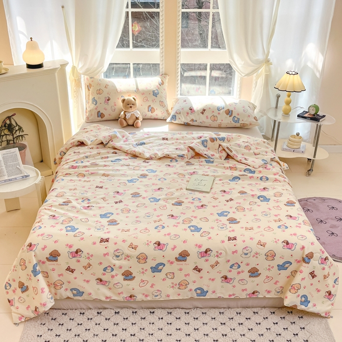 91家纺网 家纺一手货源 找家纺 星巴k家纺 2025糯糯棉A类大豆蛋白纤维夏凉被双层纱水洗棉夏被大豆被 油画萌宠