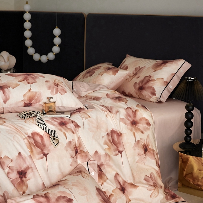 91家纺网 家纺一手货源 找家纺 金奇达2025新款【浮光花漾】-茧养莱赛尔四件套（标准号全网控价（折后券后）不低于258元） 南栀-卓雅粉