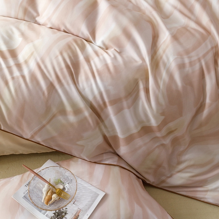 91家纺网 家纺一手货源 找家纺 金奇达2025新款【格林】-轻氧水光莱赛尔四件套（标准号全网控价（折后券后）不低于268元） 格林-杏粉