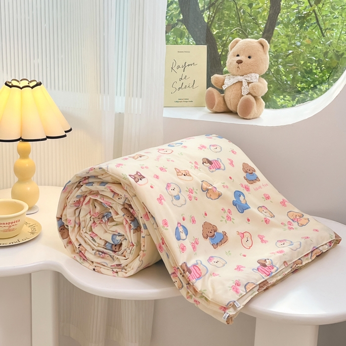 91家纺网 家纺一手货源 找家纺 星巴k家纺 2025糯糯棉A类大豆蛋白纤维夏凉被双层纱水洗棉夏被大豆被 油画萌宠